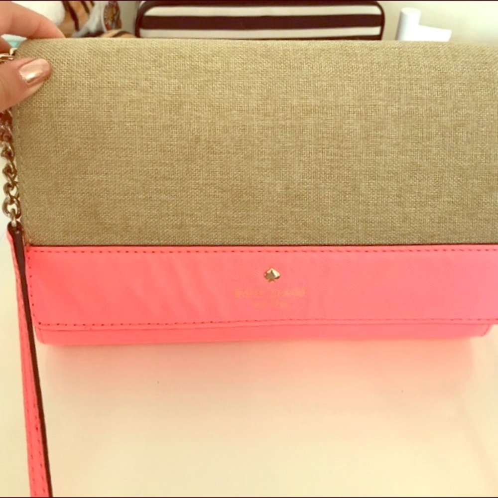 Neon pink & burlap Kate Spade Crossbody